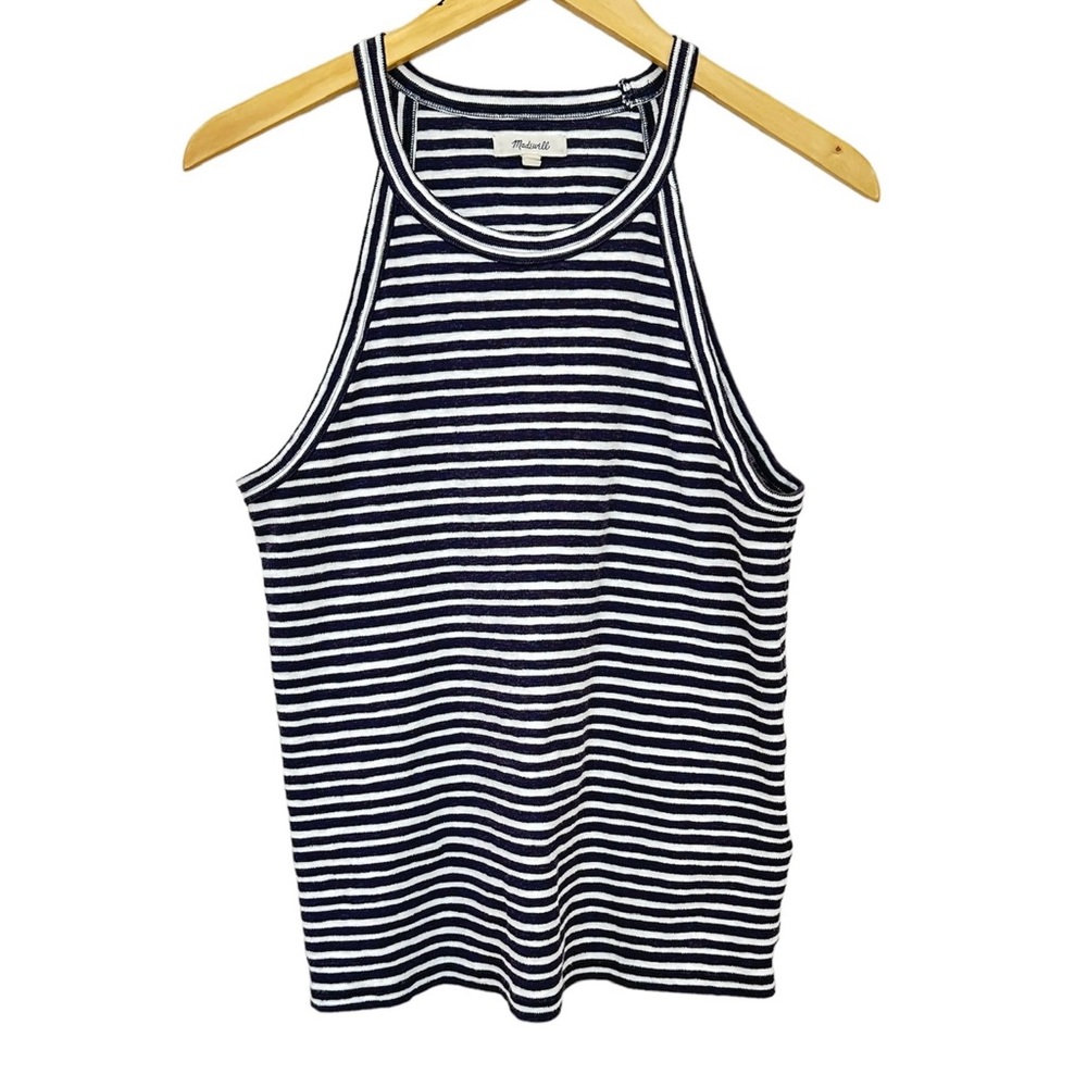 Madewell Timeoff Tank Top in Gray Stripe High Neck Stretch Women’s Large‎